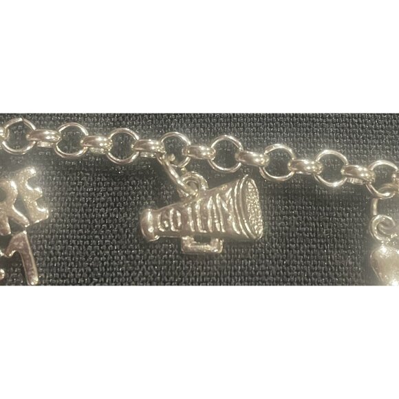 Cheer-Themed Silver Charm Bracelet With Paw Print Megaphone & "I Love To Cheer" - Picture 6 of 11